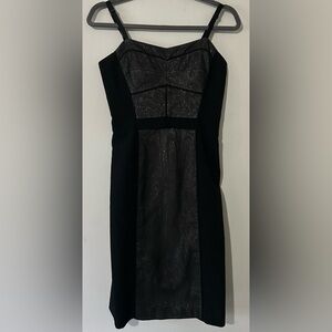 Black Halo Shimmering Black and Silver Mini Dress